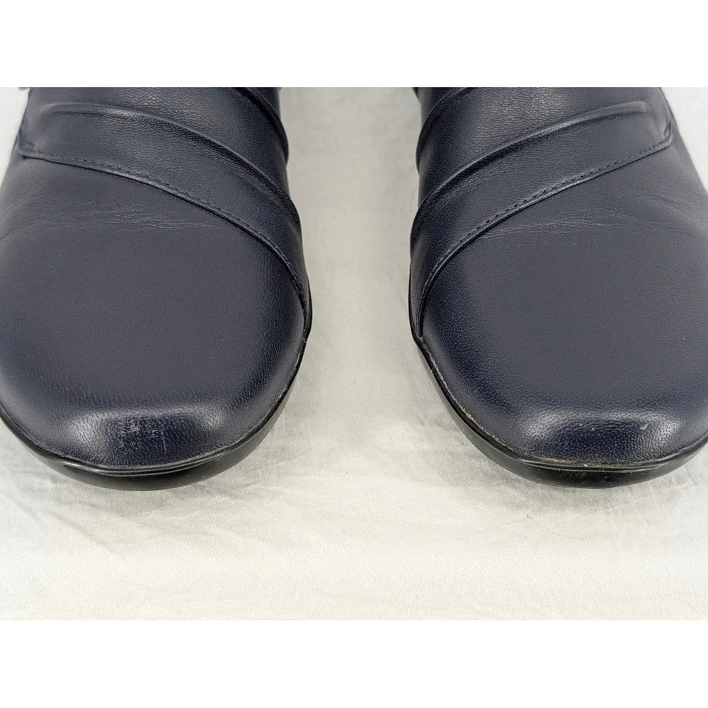 Clarks Collection Womens Navy Blue Leather Slip On Loafers 7.5 M